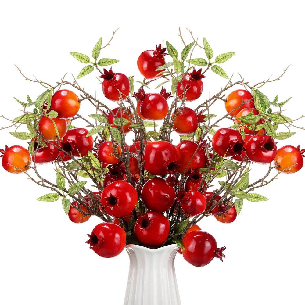Artificial Pomegranate Branches (10 Pcs, Red, 21.65")
